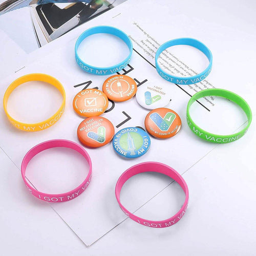 12-Pack: I Got My Covid-19 Vaccine Wristband Bracelets with Badges