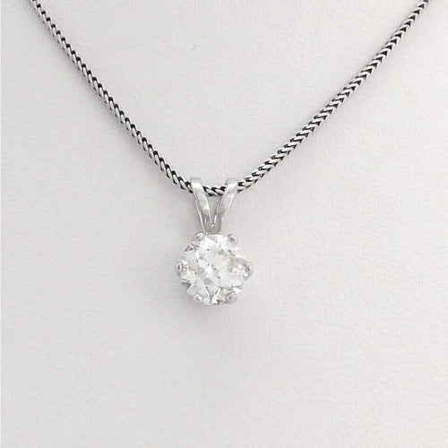 14K White Gold 1Ct Round European Cut Solitaire Diamond Pendant Necklace