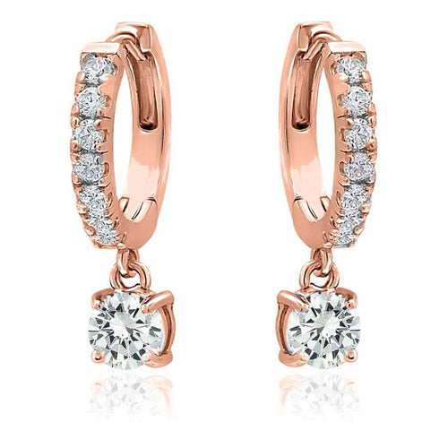 18K Gold Dangle Crystal Drop Huggie Earrings