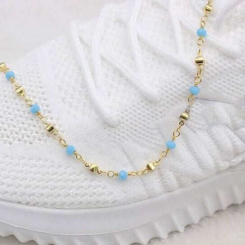 18k Gold Filled High Finish Polish Turquoise Ball Ankle Bracelet