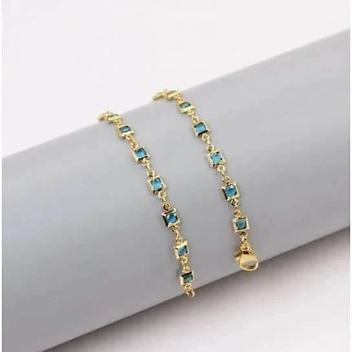 18k Gold Plated Light Blue Crystal Square Ankle Bracelet
