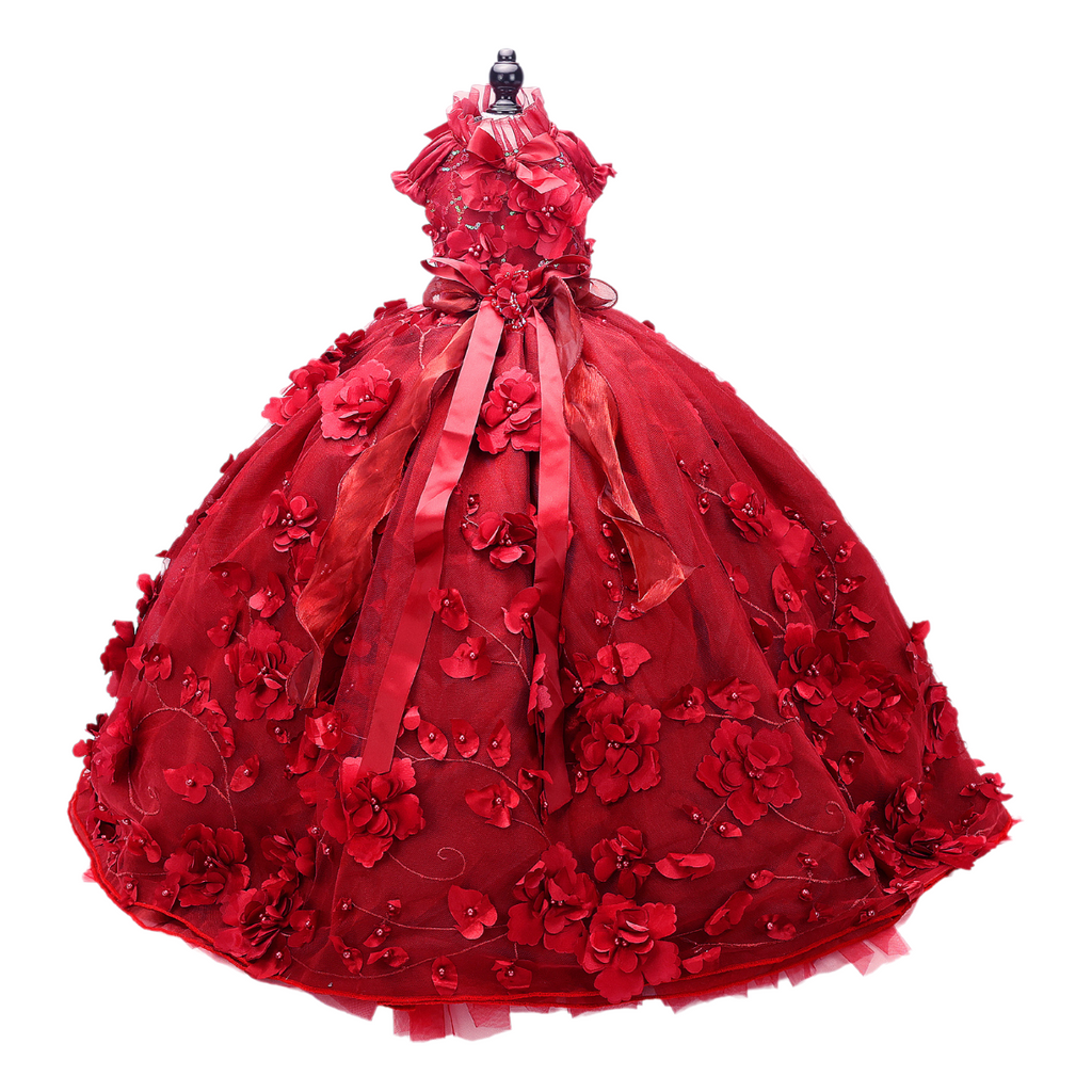 Luxury Burgundy Dog Wedding Dress Handmade Floral Bridal Gown Elegant Pet Wedding Dress Princess Ball Gown for Photoshoots & Special Occasions