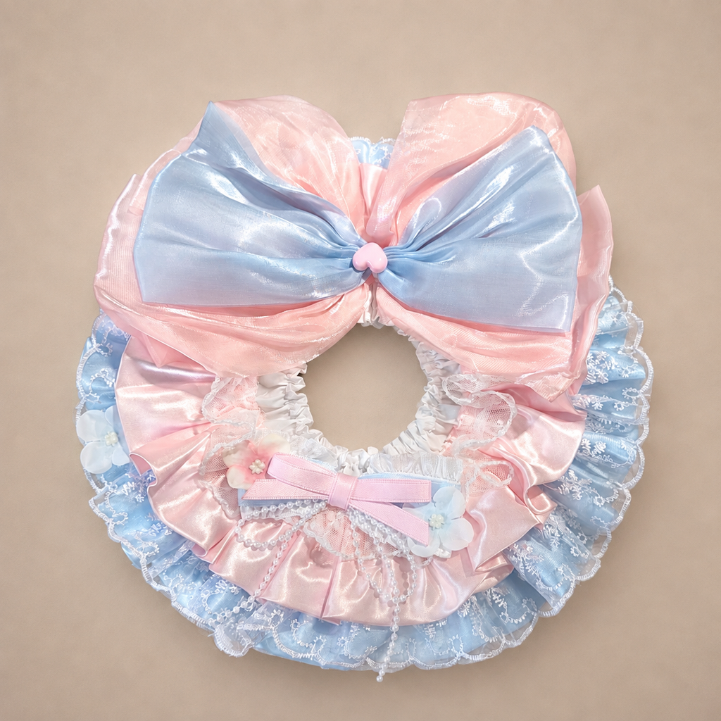Pink Blue Floral Satin Lace Pet Bib Collar
