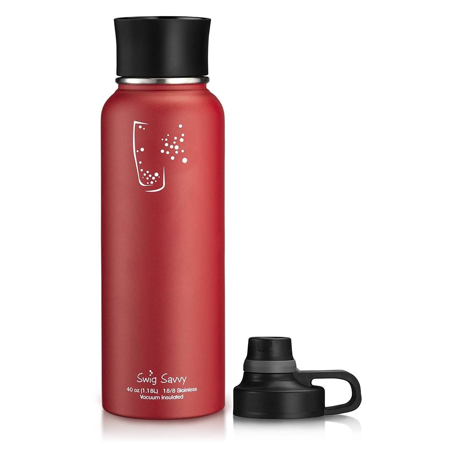 2-Pack: Stainless Steel Wide Mouth Insulated Water Bottle with Interchangeable Caps