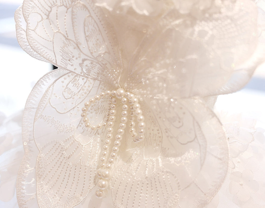 Handmade Luxury White Angel Dog Dress Pearl Butterfly Wedding Pet Dress