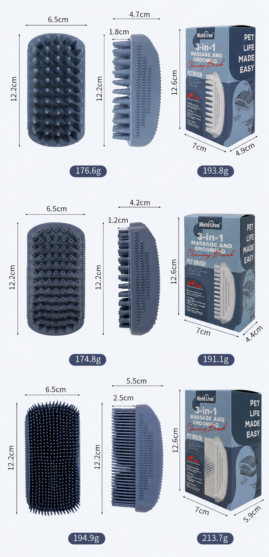 3-in-1 TPR Pet Bath Massage Brush for Dogs and Cats
