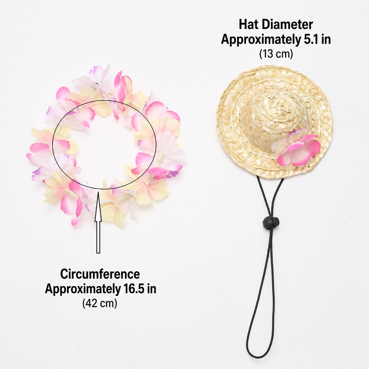 Pet Straw Hat and Flower Lei Set Beach Hawaii Style