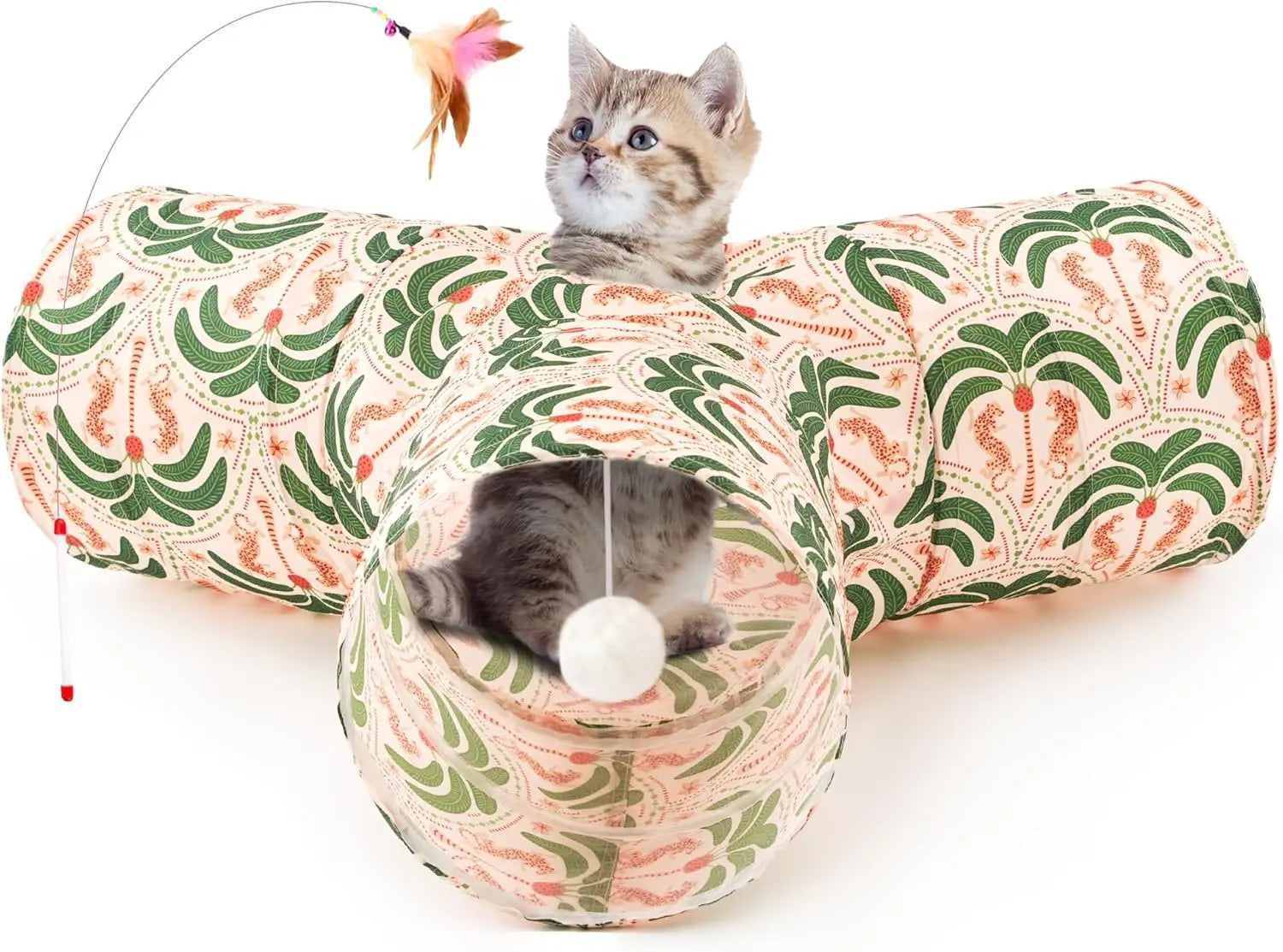 3-Way Collapsible Tunnel Cat Toy with Ball & Peek Hole for Indoor Cats & Kittens