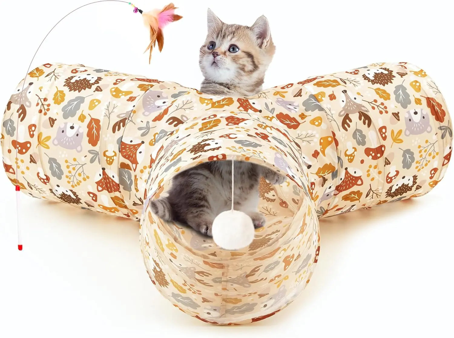 3-Way Collapsible Tunnel Cat Toy with Ball & Peek Hole for Indoor Cats & Kittens