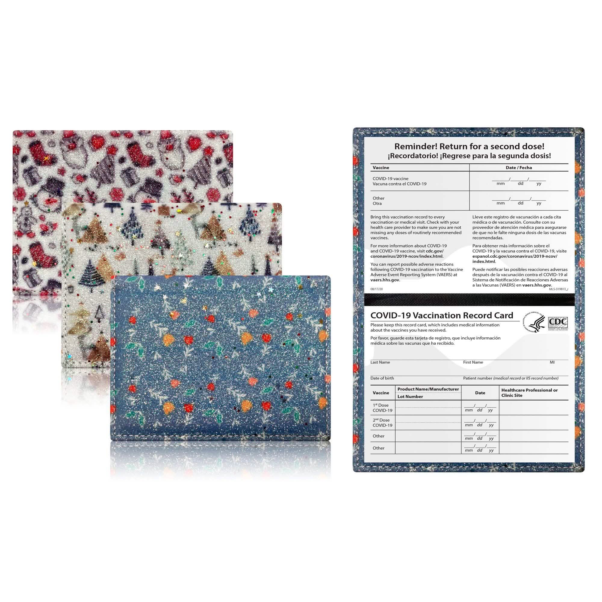 3-Pack: Faux Leather Holiday Themed CDC Vaccination Card Holder