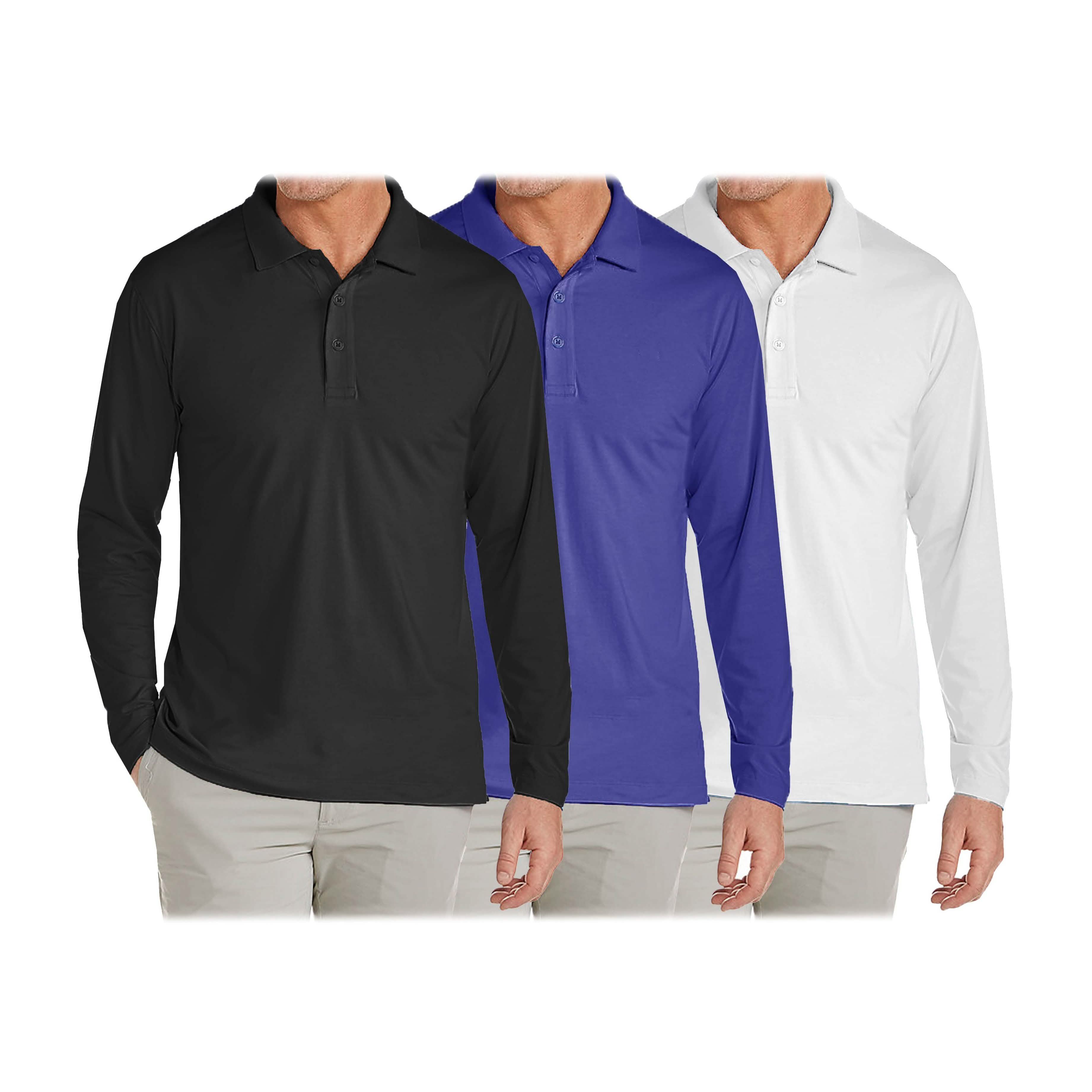 3-Pack: Men's Long Sleeve Pique Polo Shirts