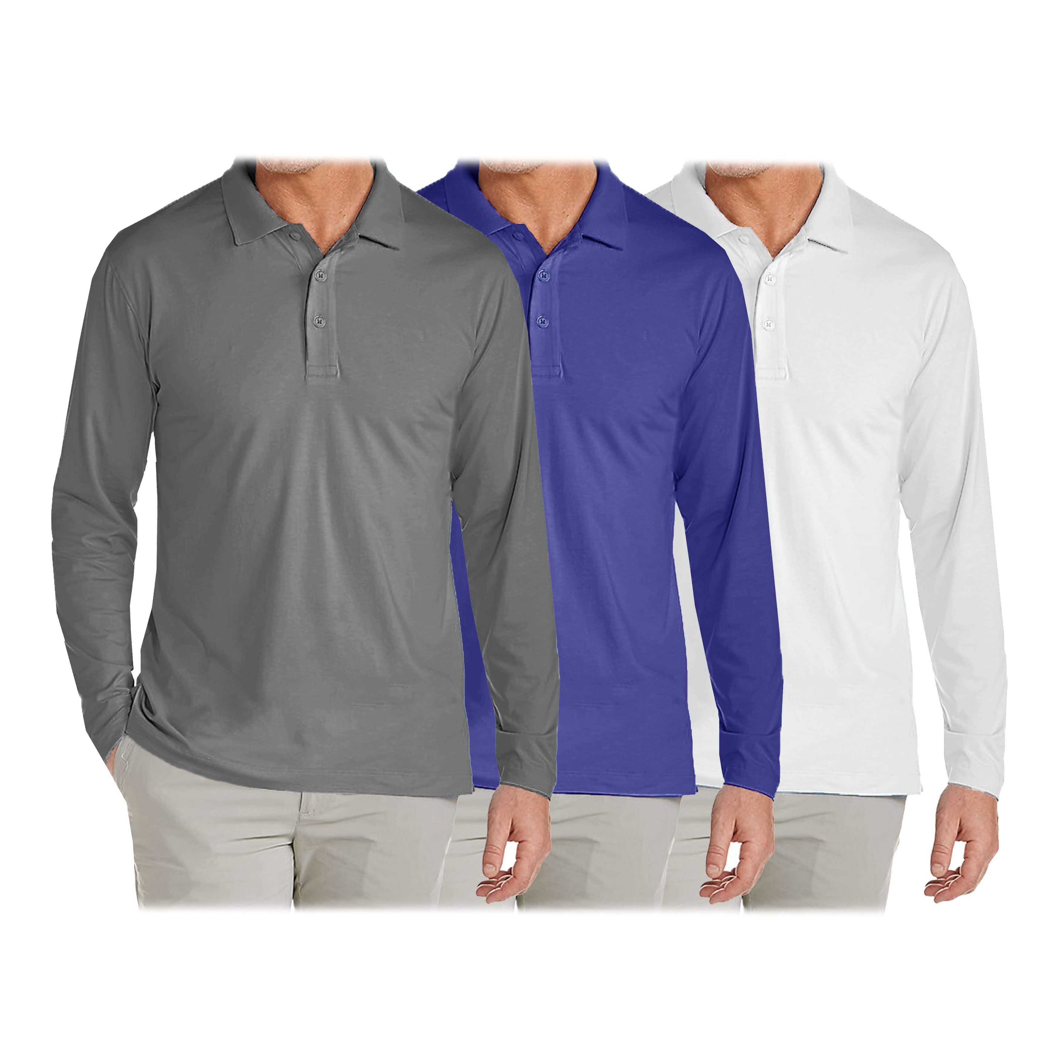 3-Pack: Men's Long Sleeve Pique Polo Shirts