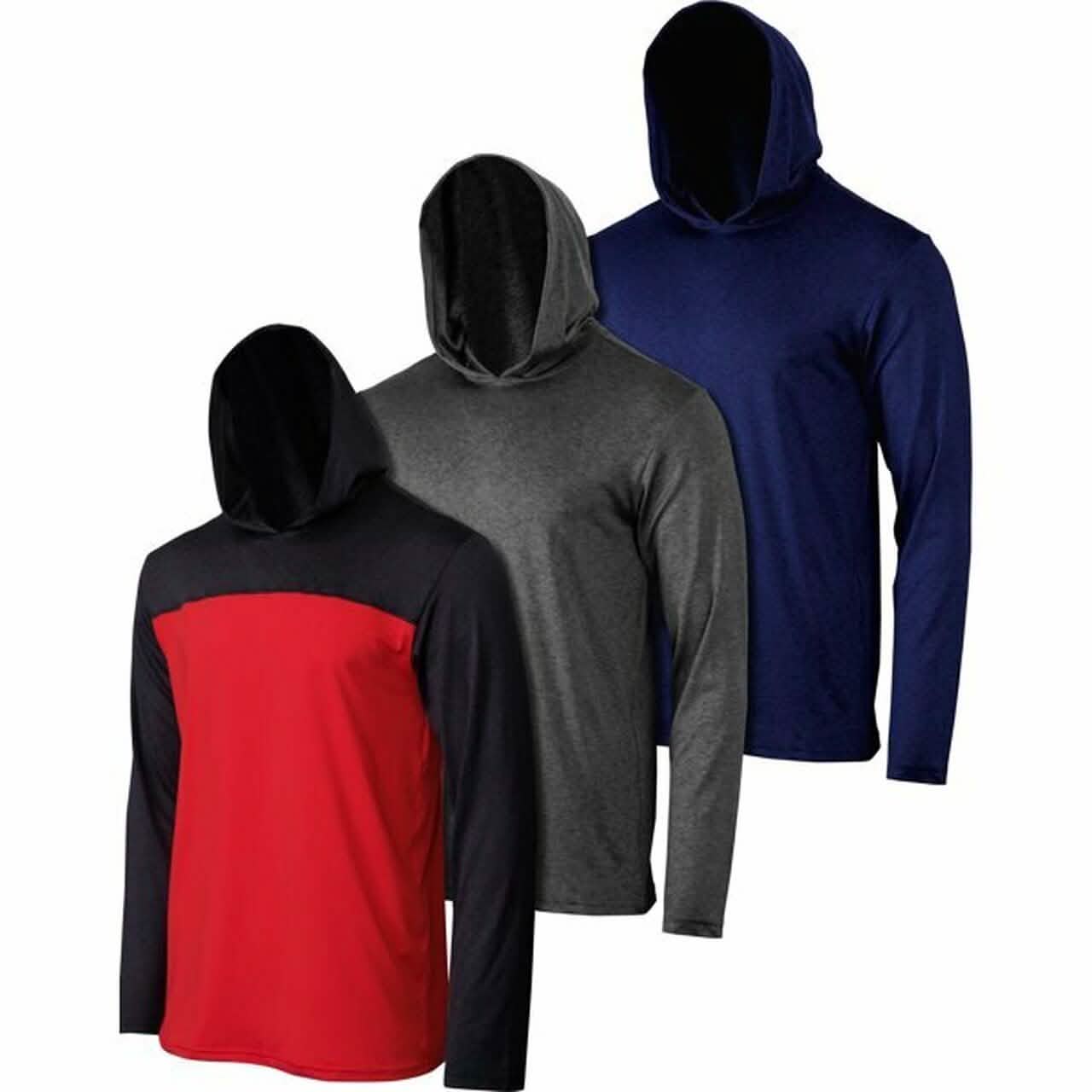 3-Pack: Men's Moisture Wicking Active Athletic Pullover Hoodies