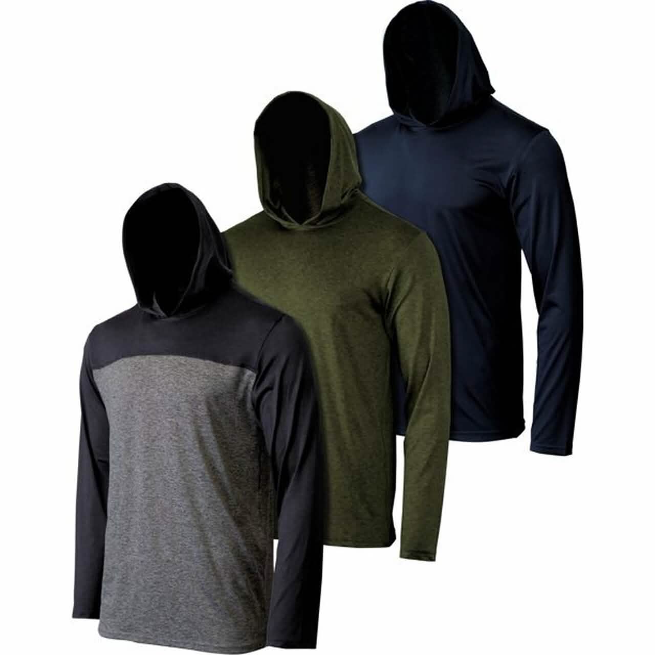 3-Pack: Men's Moisture Wicking Active Athletic Pullover Hoodies