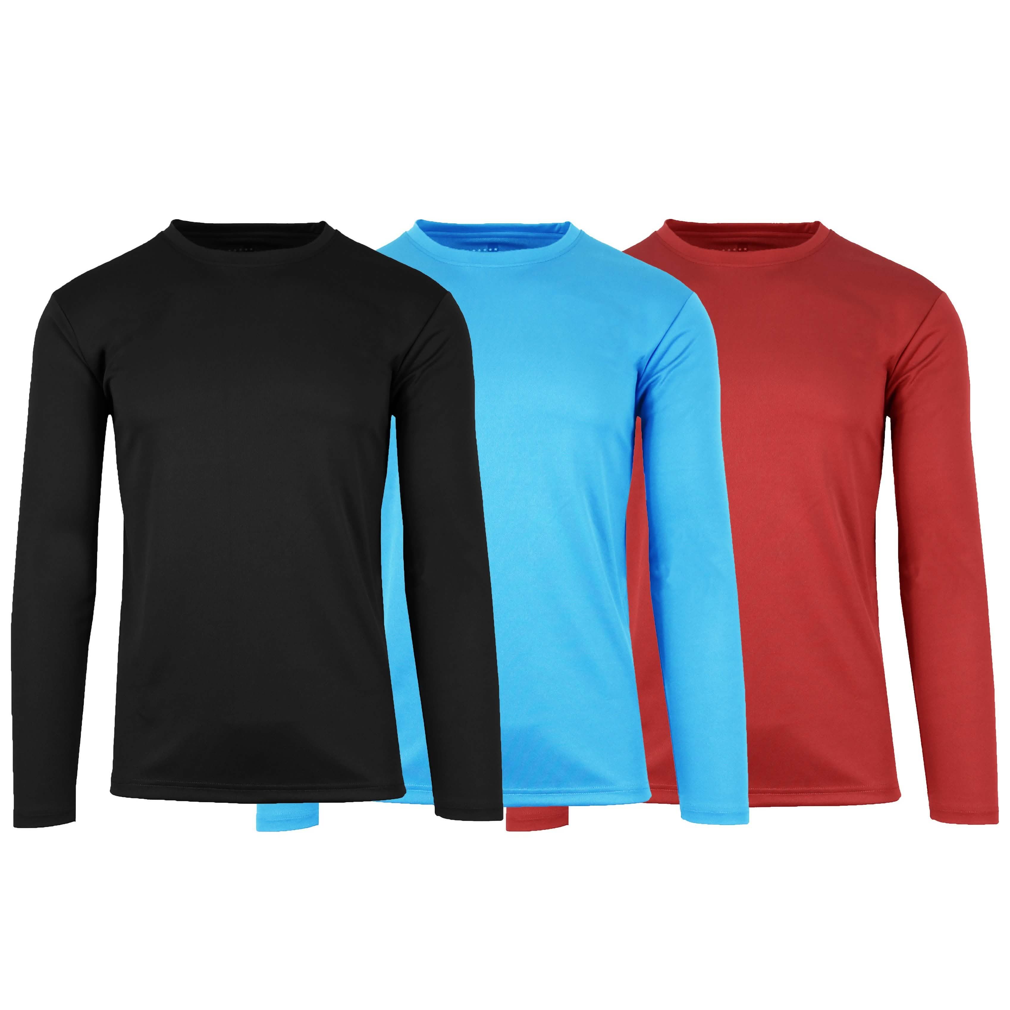 3-Pack: Men's Moisture Wicking Long Sleeve Performance Tagless Tee