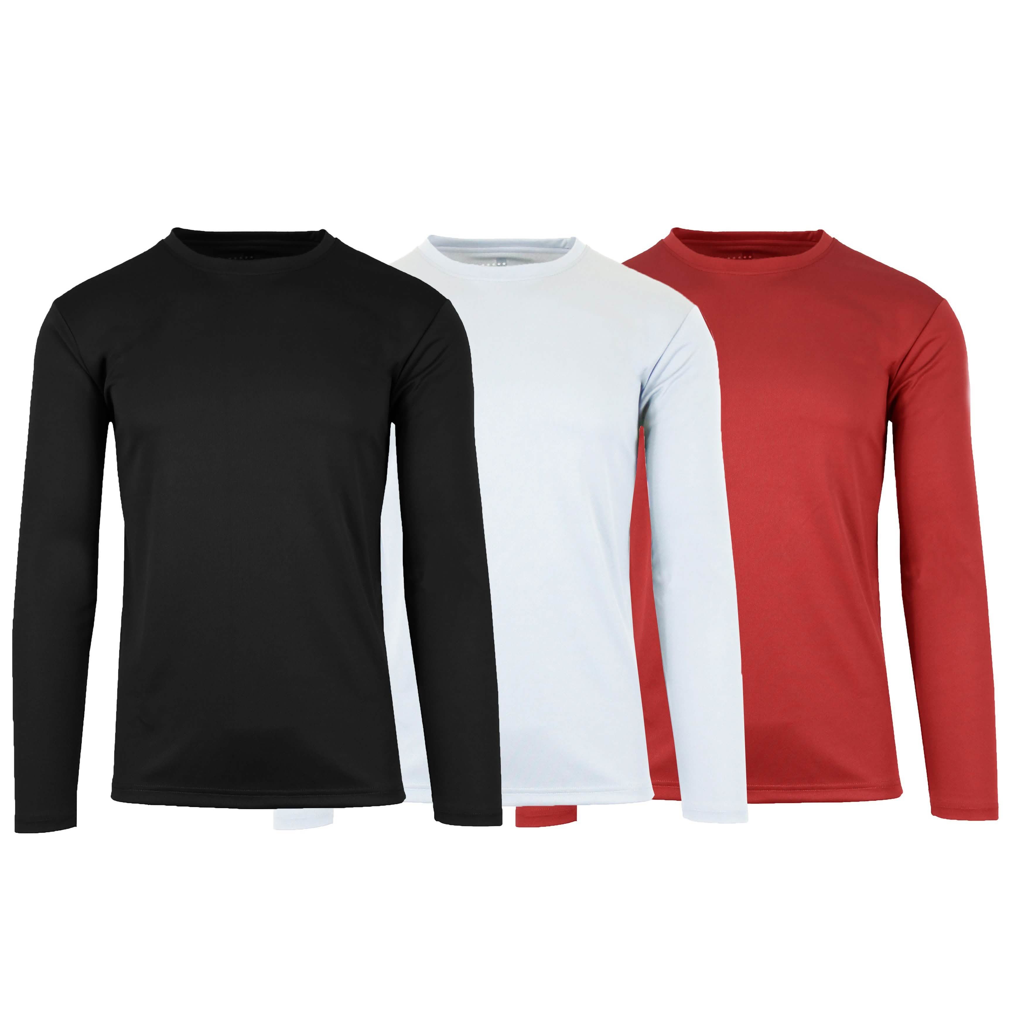 3-Pack: Men's Moisture Wicking Long Sleeve Performance Tagless Tee