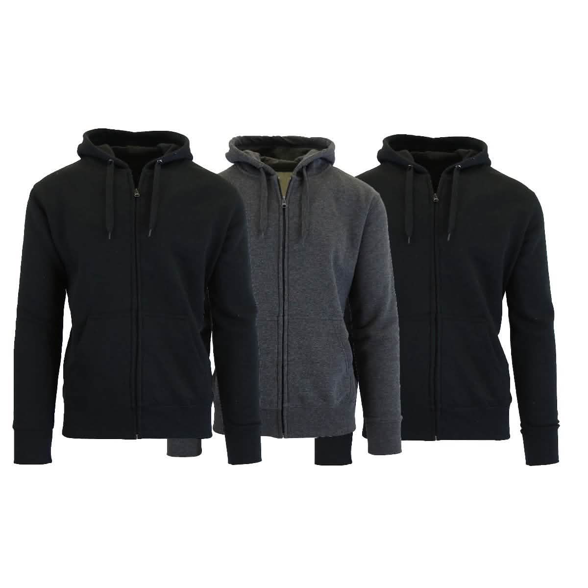 3-Pack Men's Slim-Fit Fleece-Lined Zip Hoodie