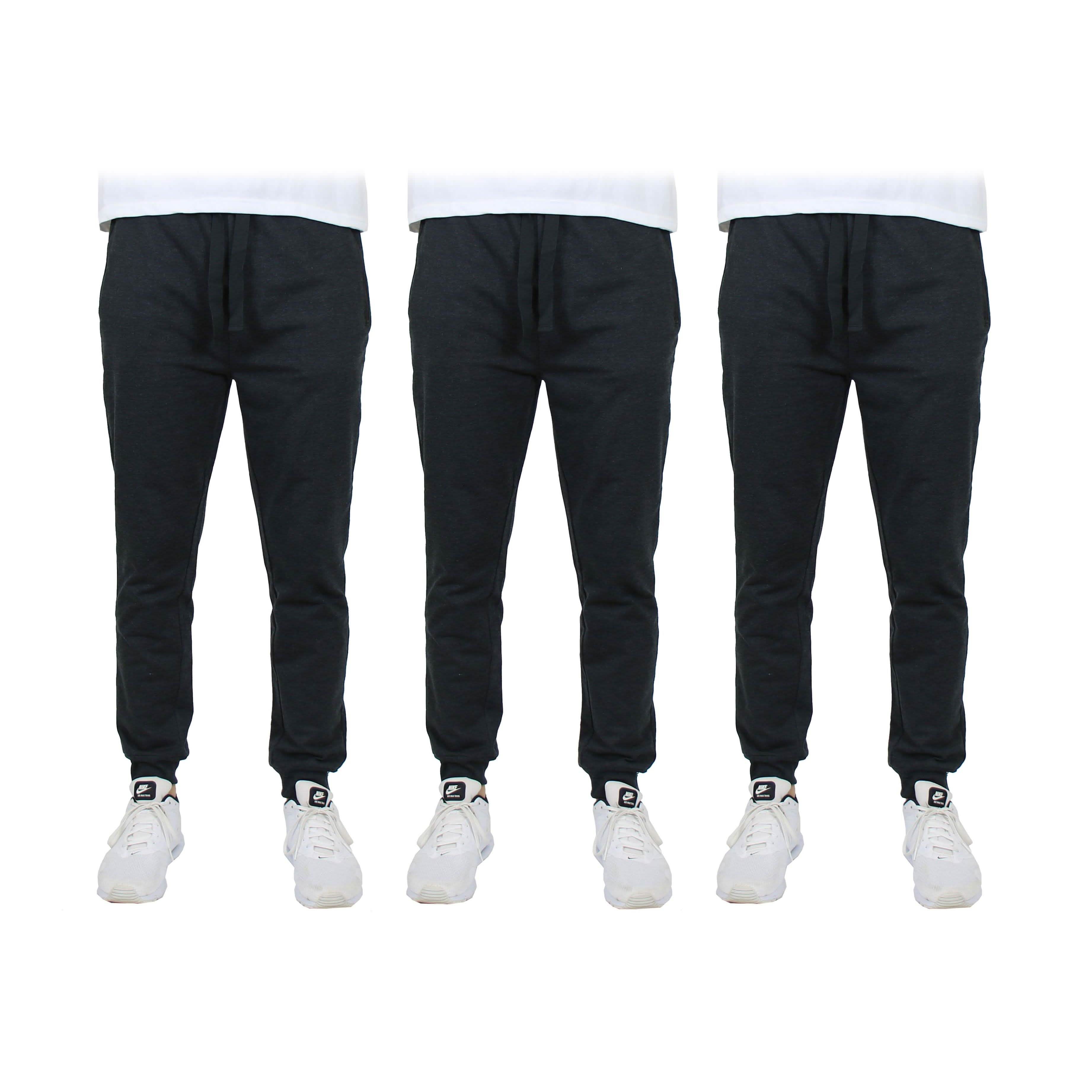 3-Pack: Men's Slim Fitting French Terry Jogger Lounge Pants with Zipper Pockets