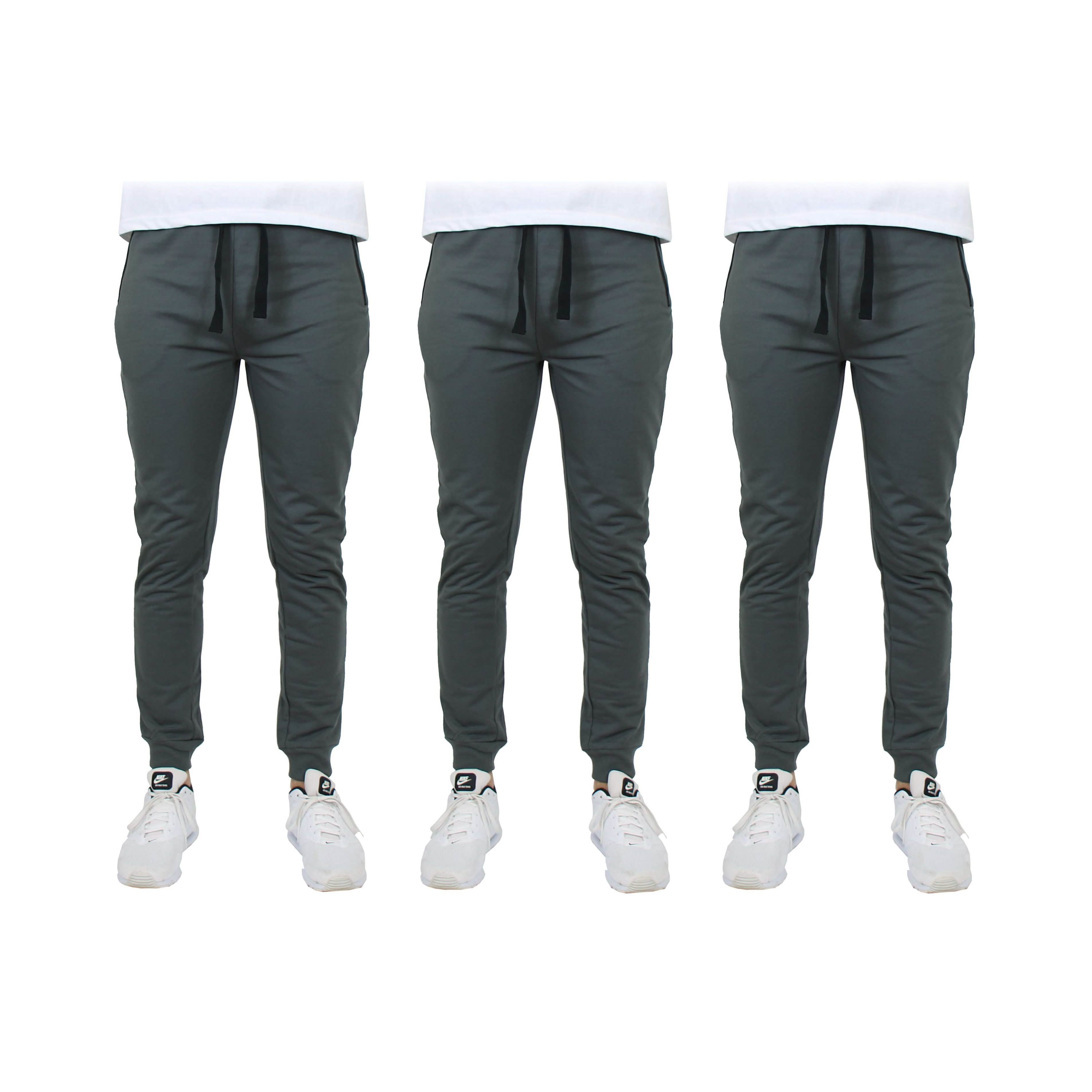 3-Pack: Men's Slim Fitting French Terry Jogger Lounge Pants with Zipper Pockets