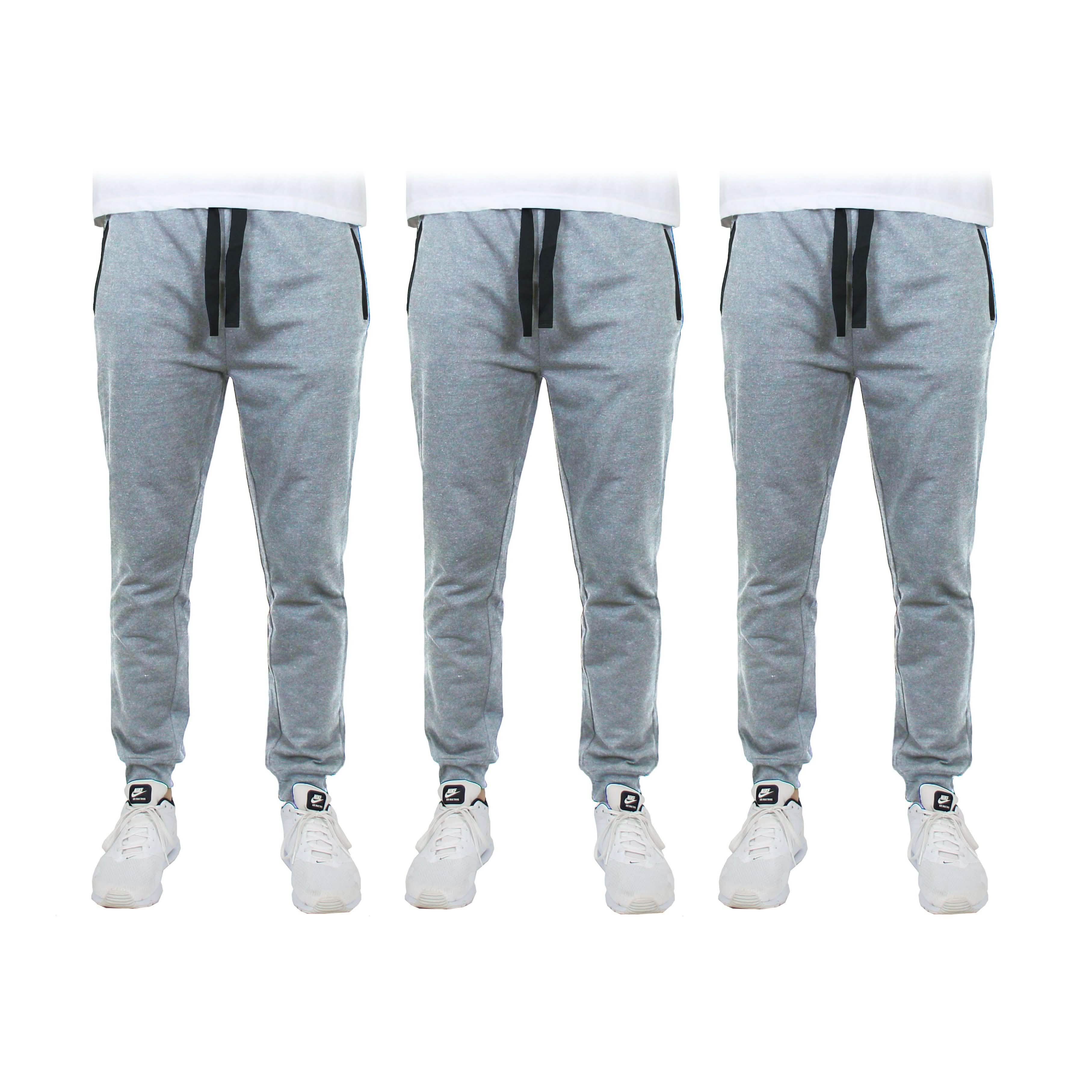 3-Pack: Men's Slim Fitting French Terry Jogger Lounge Pants with Zipper Pockets