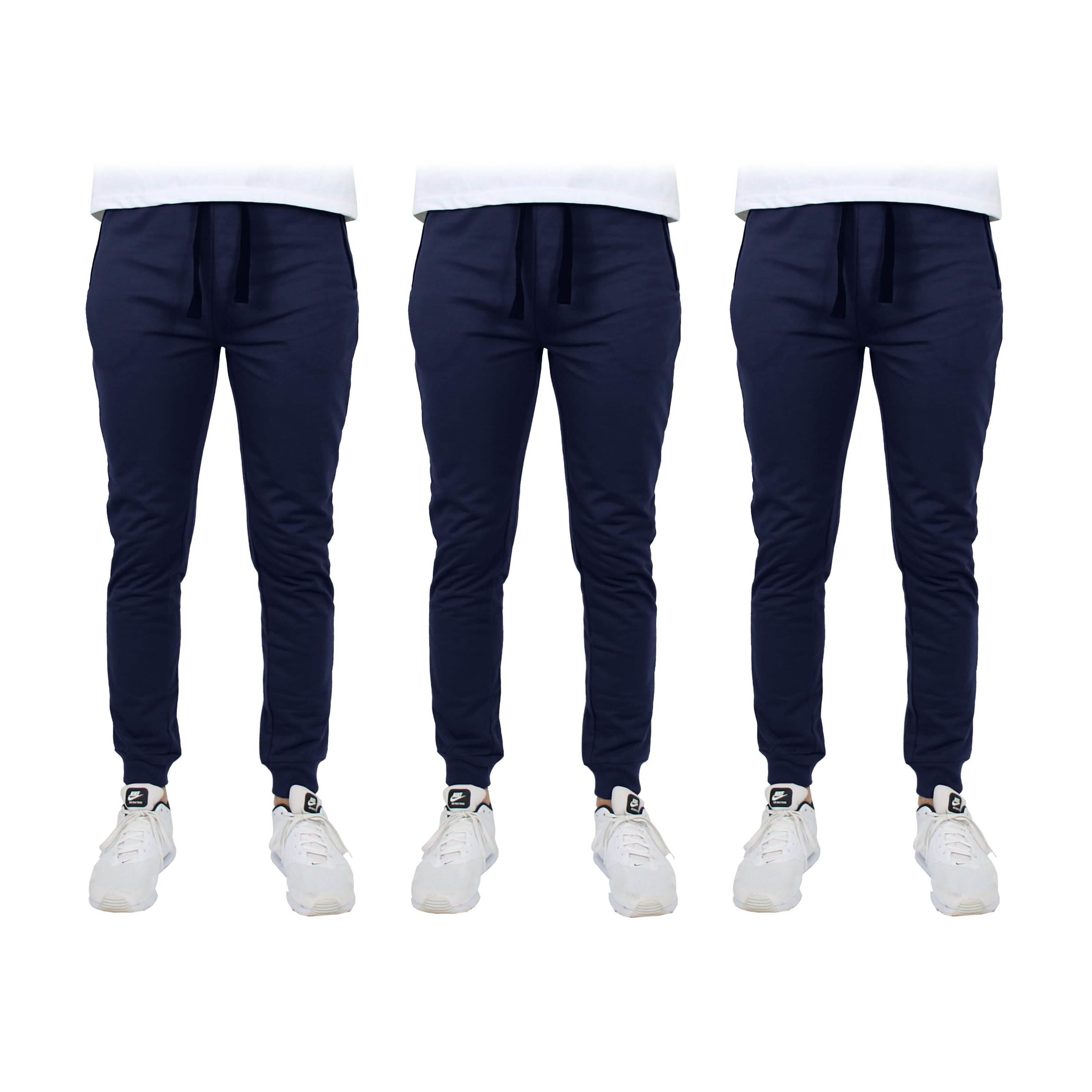 3-Pack: Men's Slim Fitting French Terry Jogger Lounge Pants with Zipper Pockets