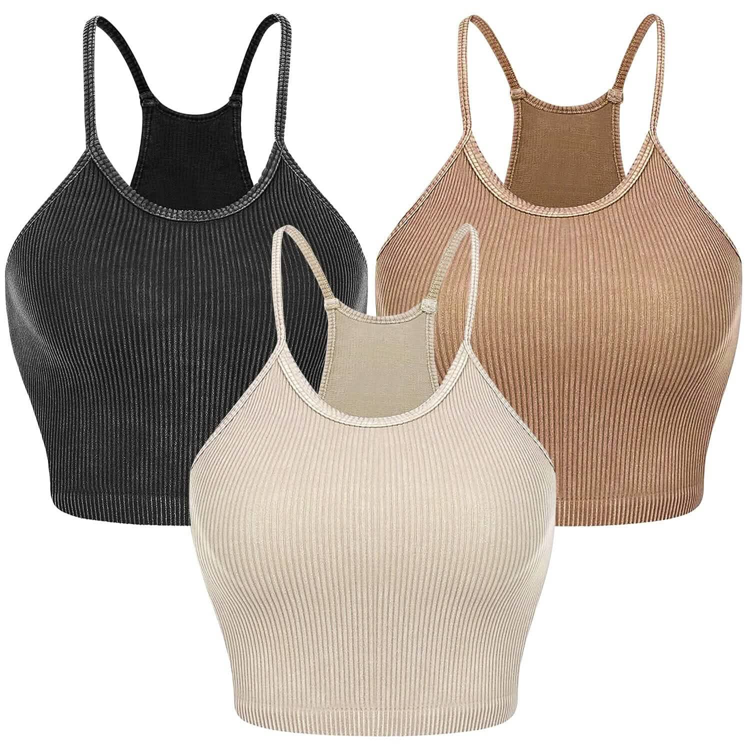 3-Pack: Women Crop Basic Tank Top Ribbed Knit Sleeveless