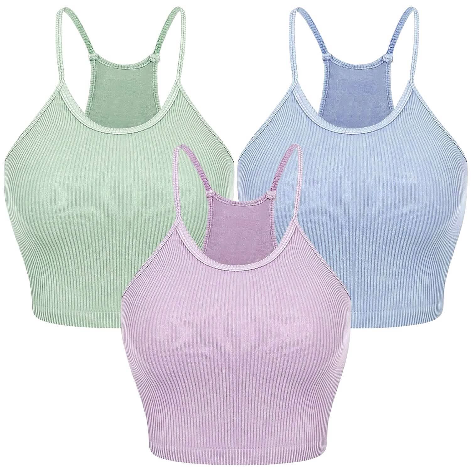 3-Pack: Women Crop Basic Tank Top Ribbed Knit Sleeveless