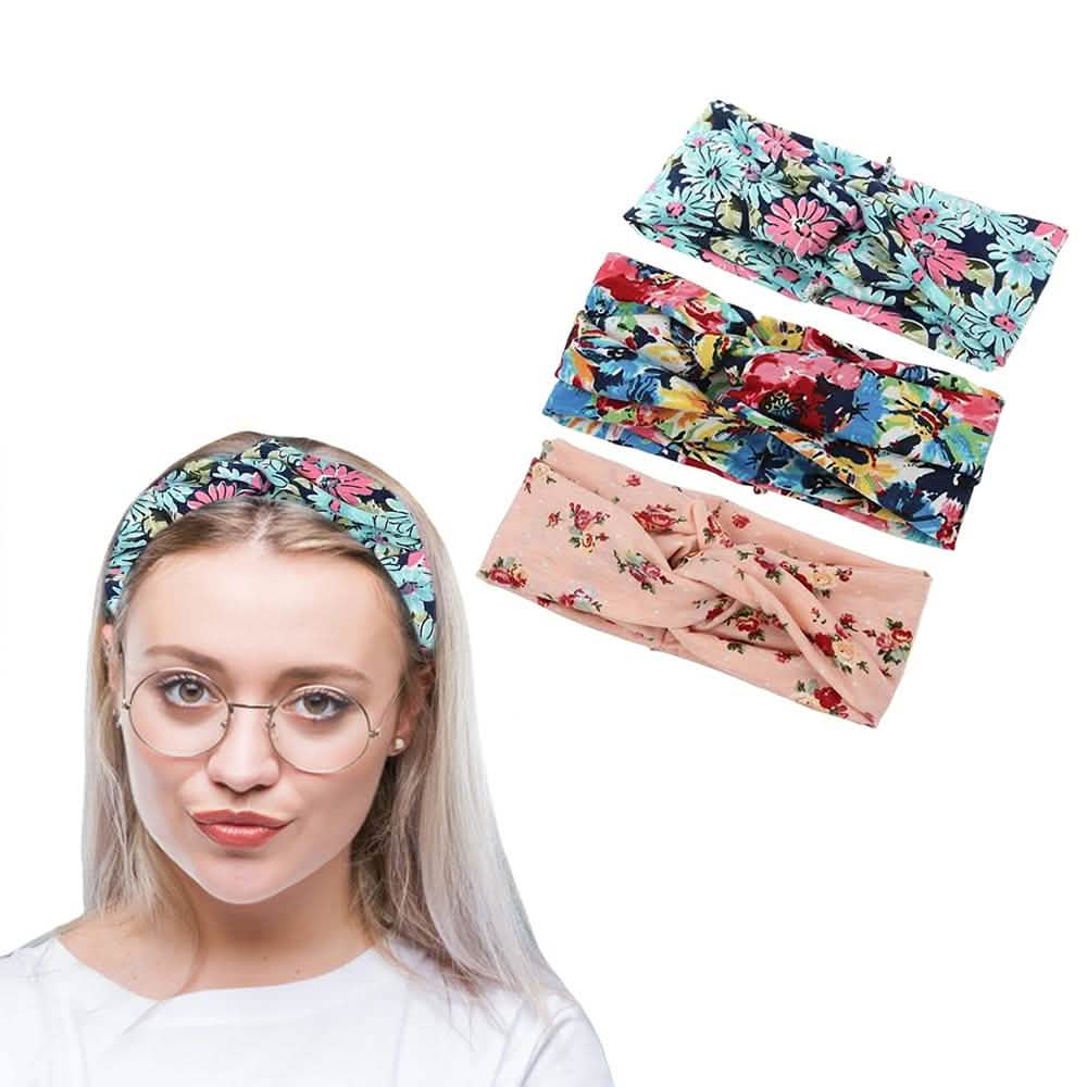 3-Pack: Women's Boho Floral Style Criss Cross Headband