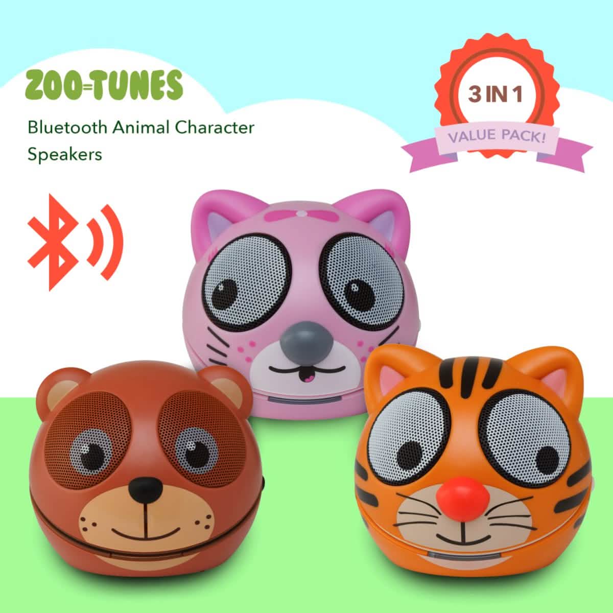 3-Pack: Zootunes Compact Portable Bluetooth Stereo Speaker