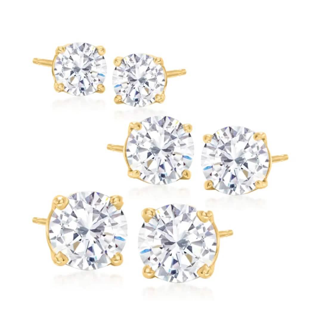 3-Pair Set: Sterling Silver Crystal Stud Earrings