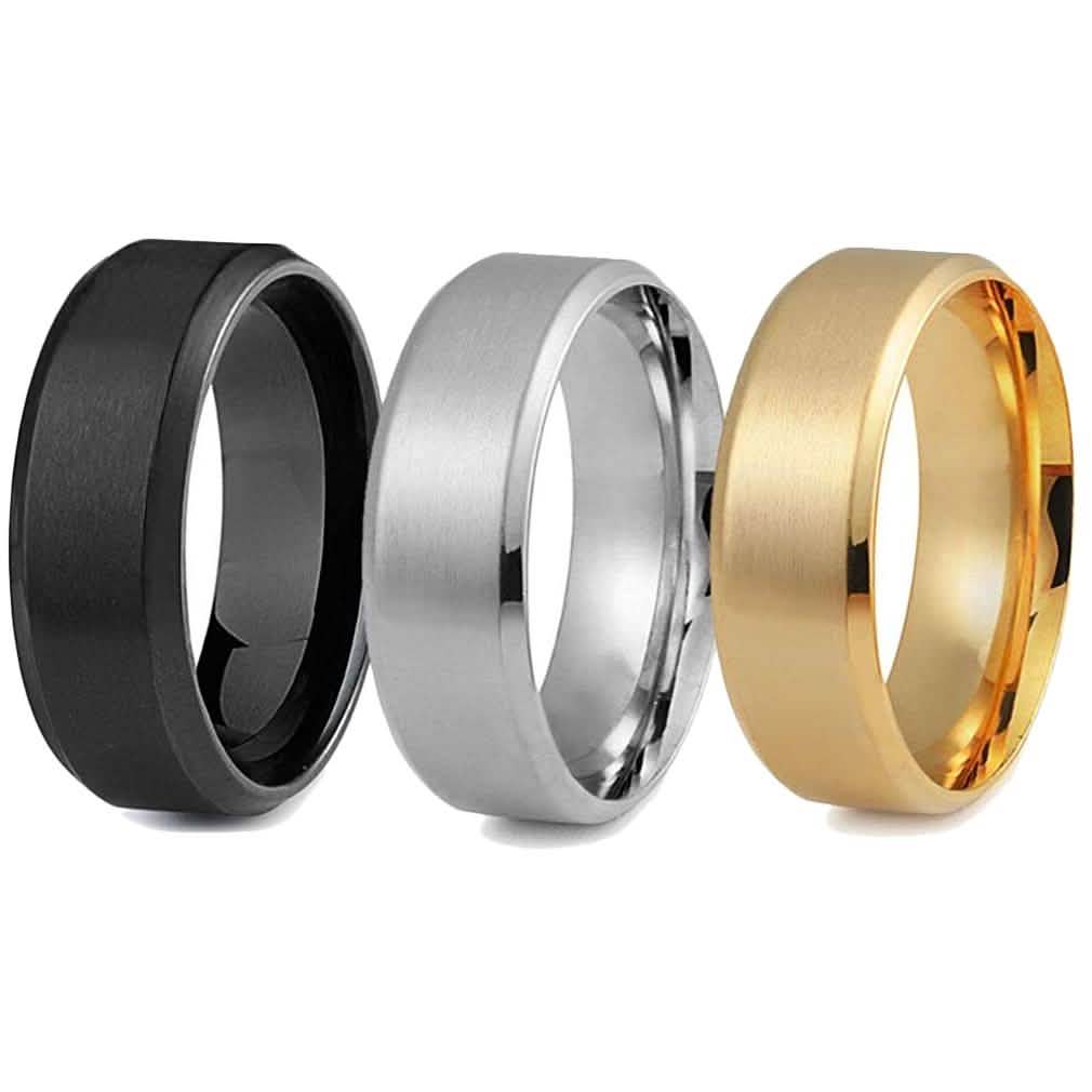 3-Piece Set: Men's Stainless Steel Comfort Fit Wedding Band Ring