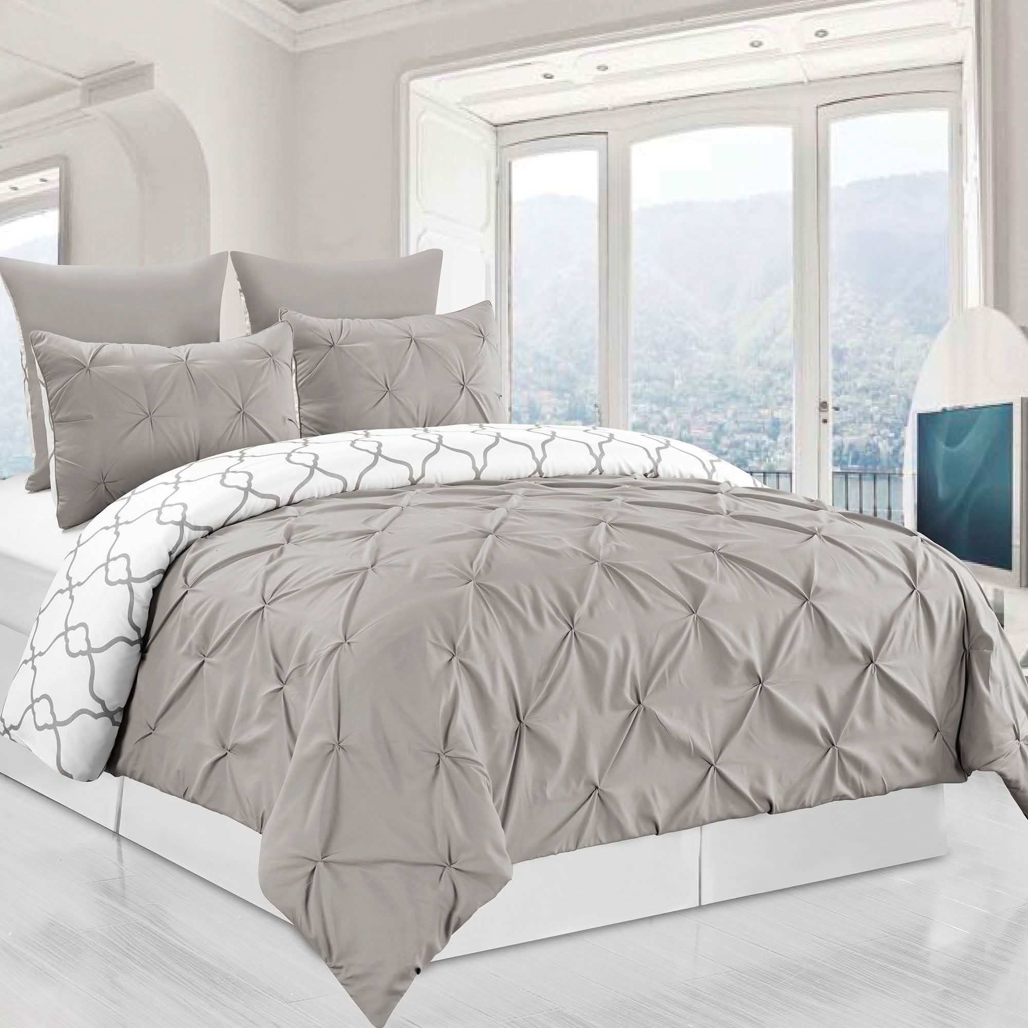3-Piece Set: Reversible Premium Pintuck Duvet Cover and Shams