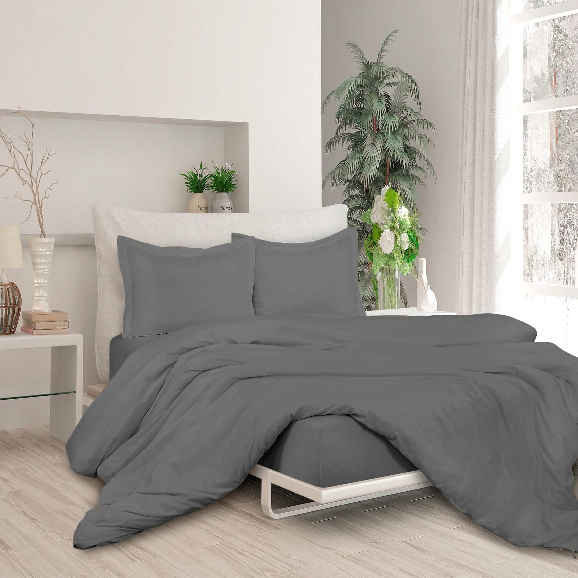 3-Piece Set: Royale Double Brushed Duvet Covers Set With Button Closure & Corner Ties