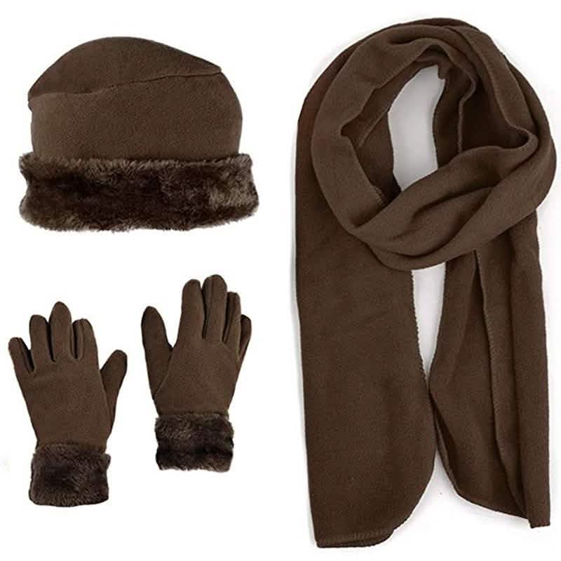 3-Piece Set: Women's Warm Fleece Winter Set Fur Trim