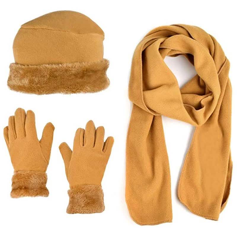 3-Piece Set: Women's Warm Fleece Winter Set Fur Trim