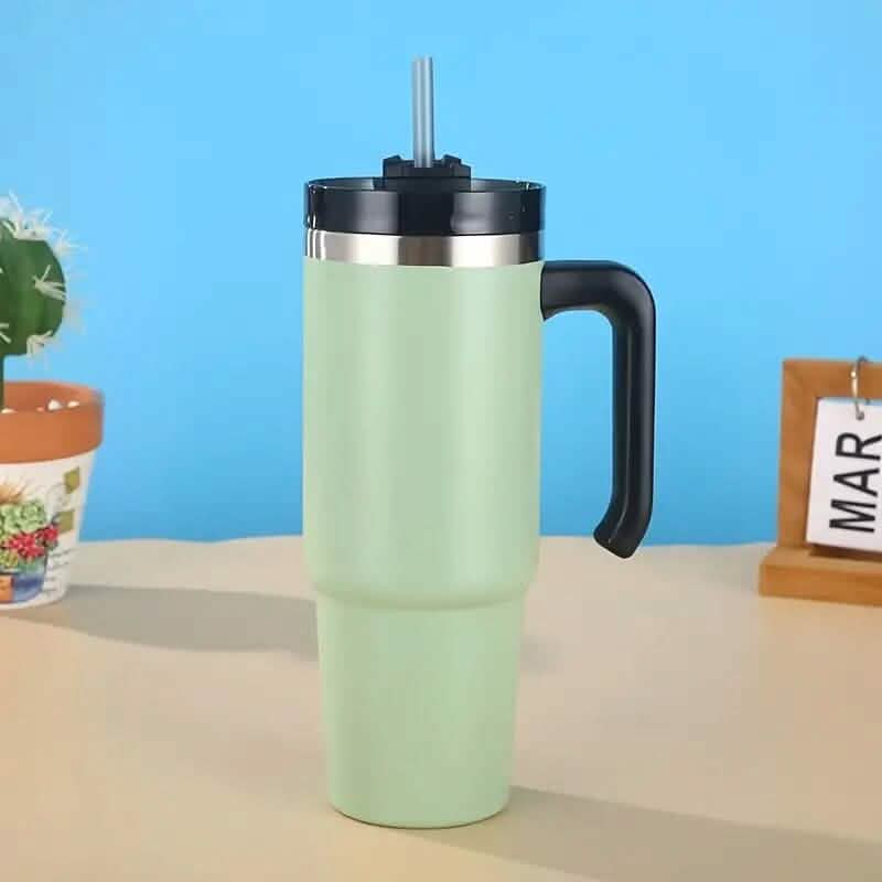 30.5 Oz 304 Stainless Steel Double Vacuum Portable Travel Cup with Handle and Straw