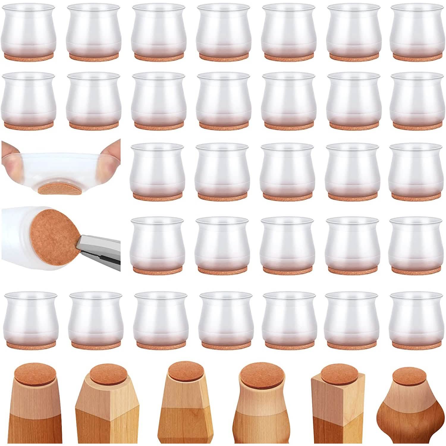 32-Piece: Clear Chair Leg Floor Protectors
