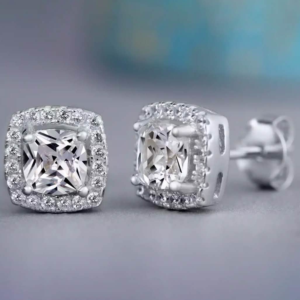 3.44 CTTW Halo Stud Earrings with Swarovski Elements