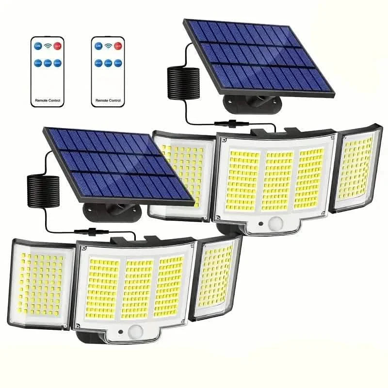 348 LED Motion Sensor Lights With Remote Control, 3 Head Security Lights, Solar Flood Wall Lights With 3 Modes