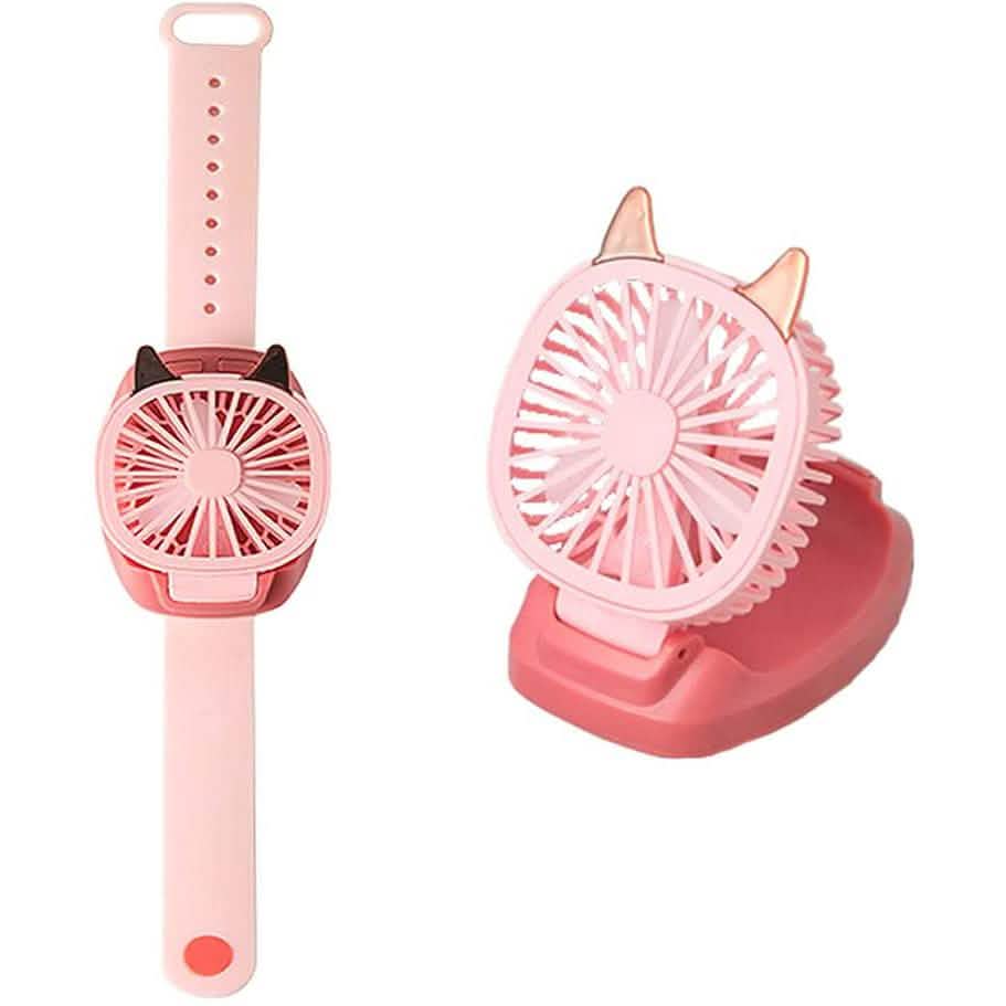 360¬∞Rotation Kids Portable Wrist Strap Mini Watch Hand Held Fan Cat Design