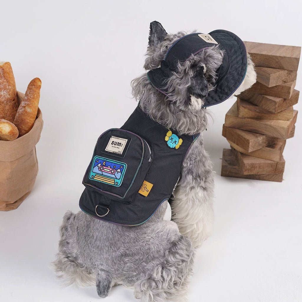 Black Dog Backpack Harness and Hat Set