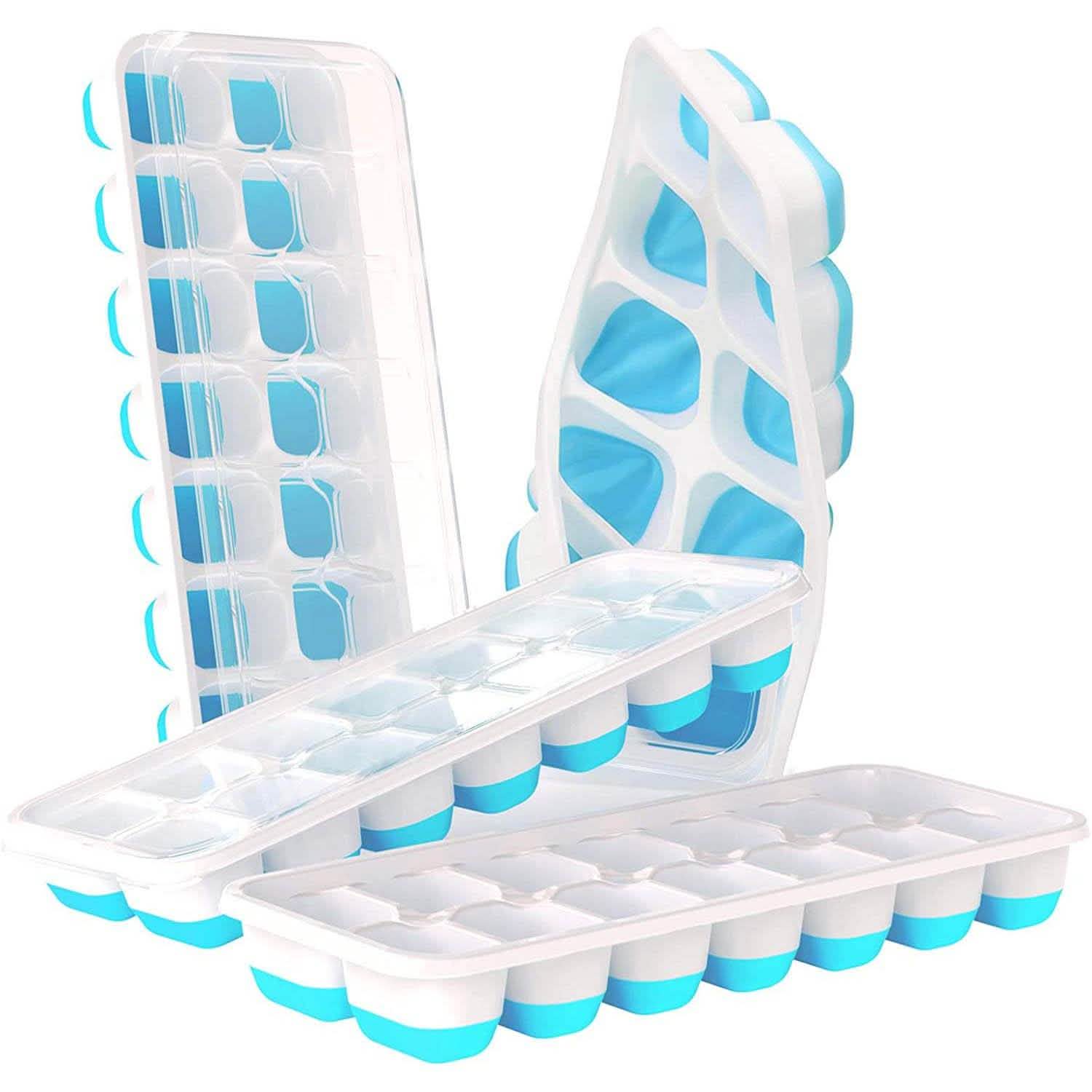 4-Pack: Easy-Release Silicone & Flexible 14-Ice Cube Trays with Spill-Resistant Removable Lid