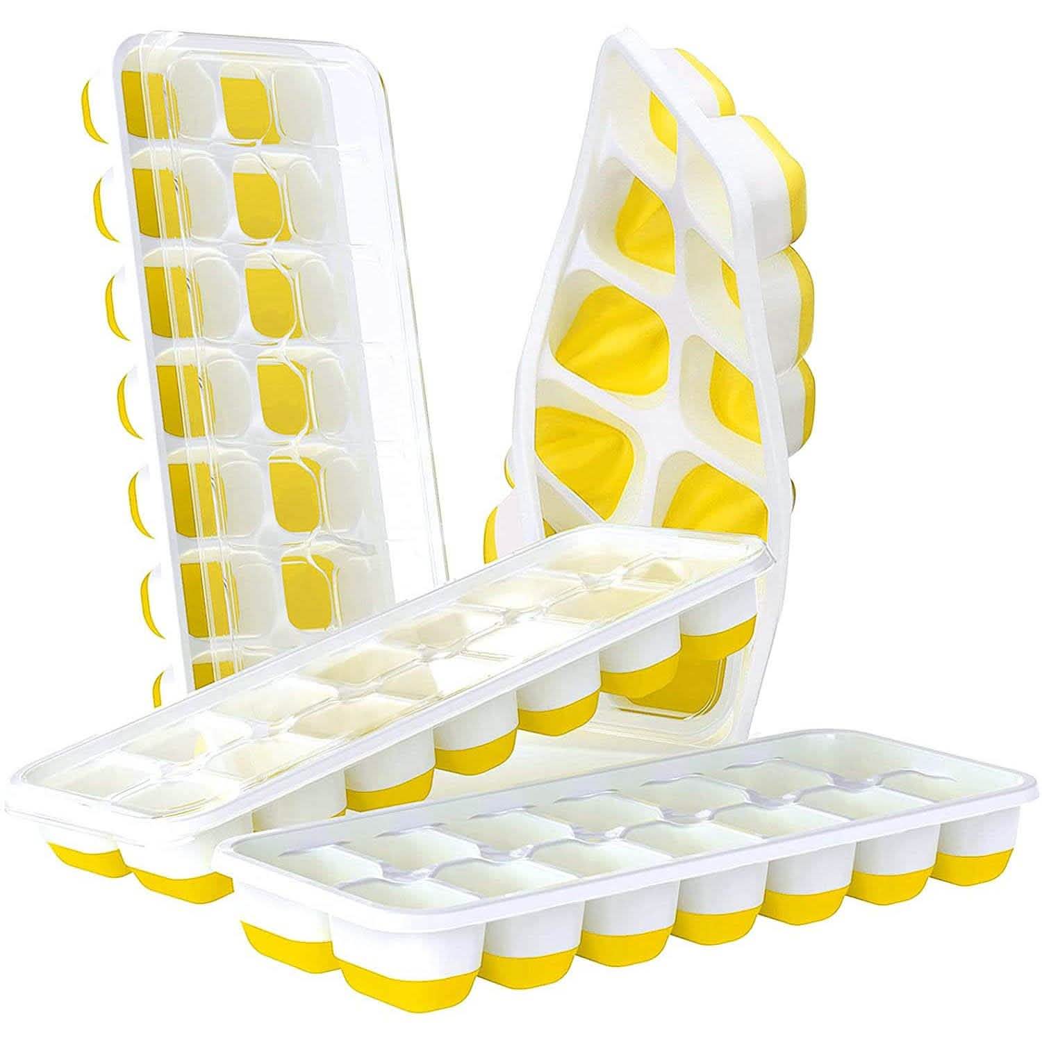 4-Pack: Easy-Release Silicone & Flexible 14-Ice Cube Trays with Spill-Resistant Removable Lid