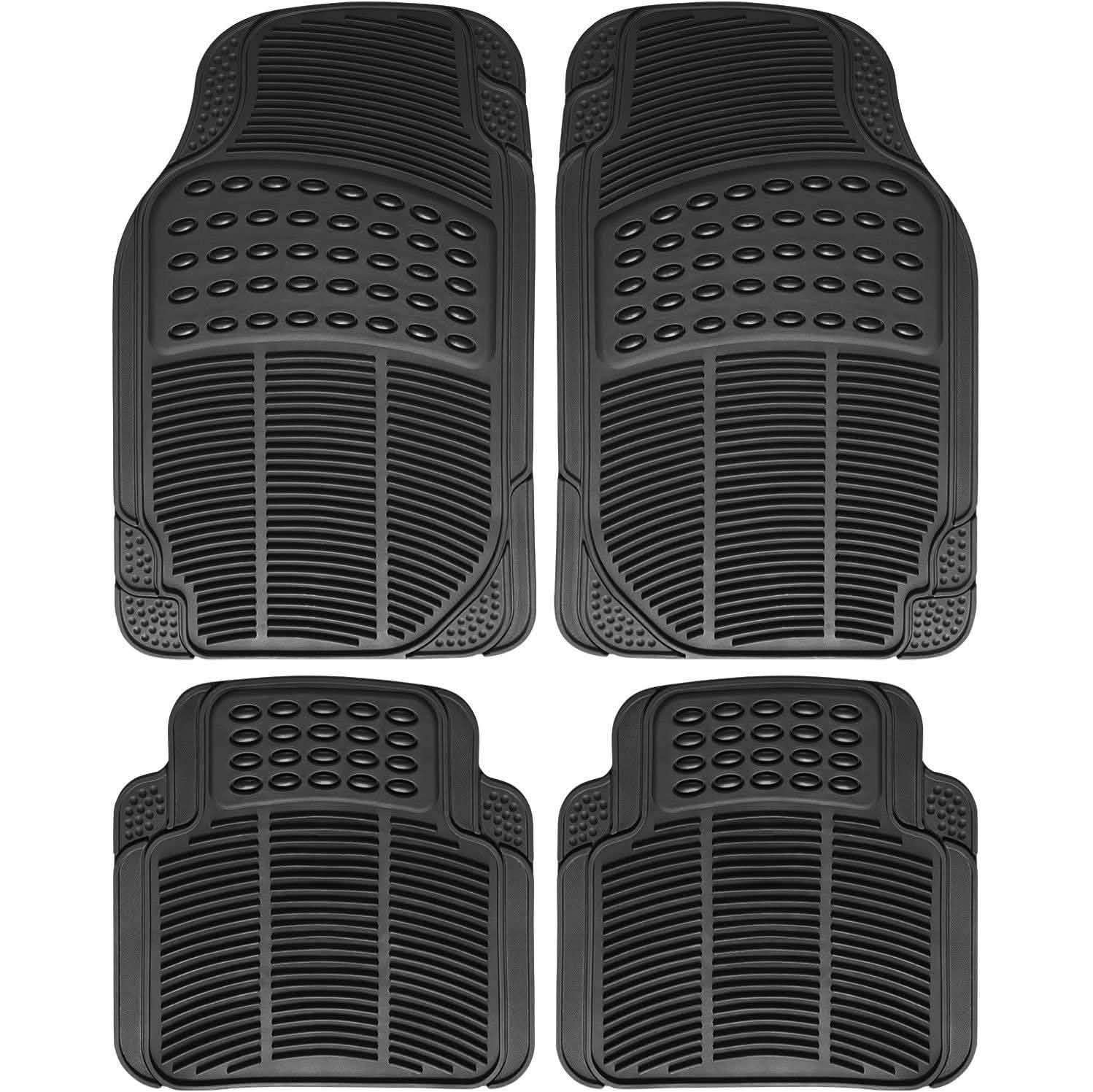 4-Pack: OxGord® Ridged Style 1st & 2nd Row Black Heavy Duty Rubber Floor Mat Set