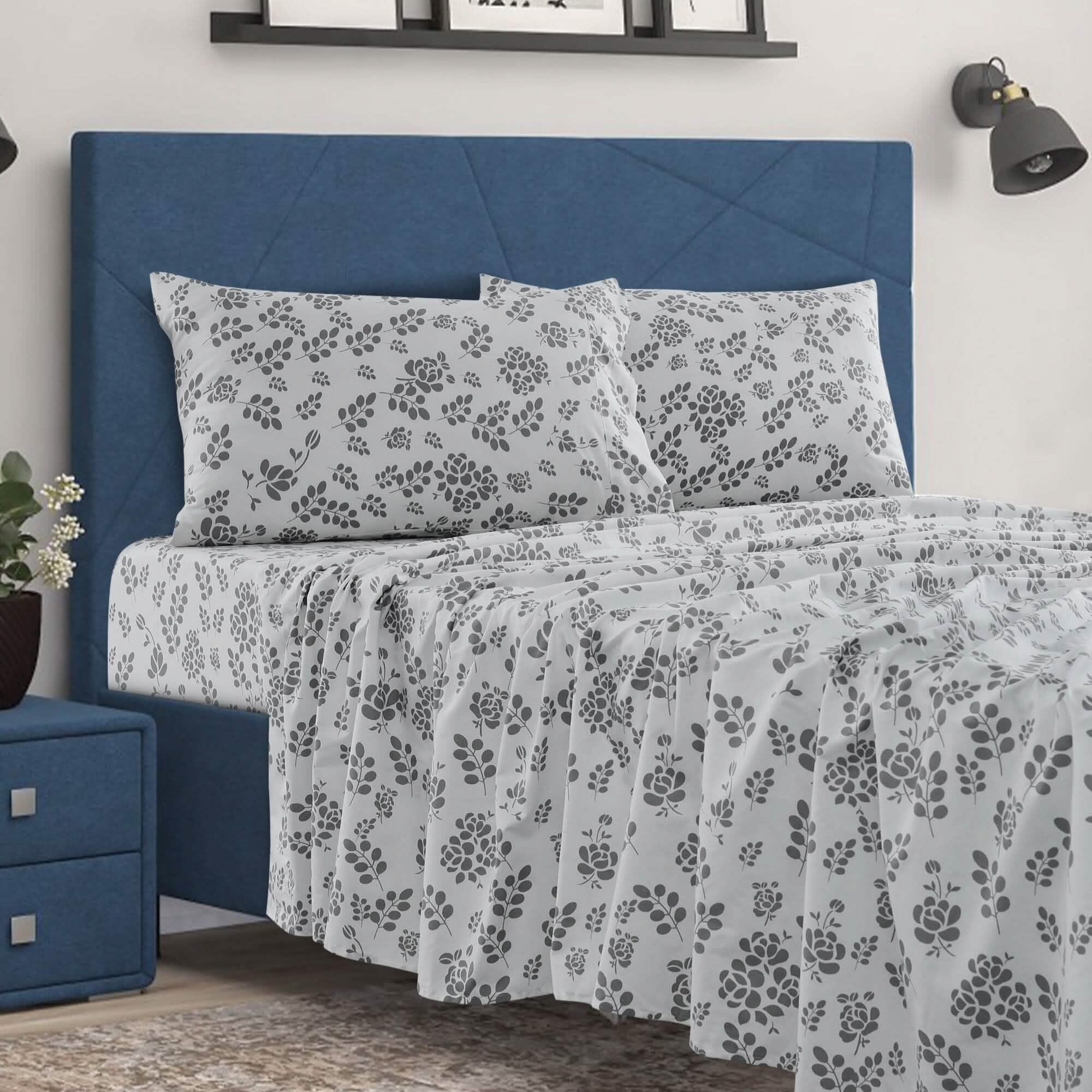4-Piece Set: Floral Sheets Set Hypoallergenic Microfiber Ultra Soft Bed Sheets