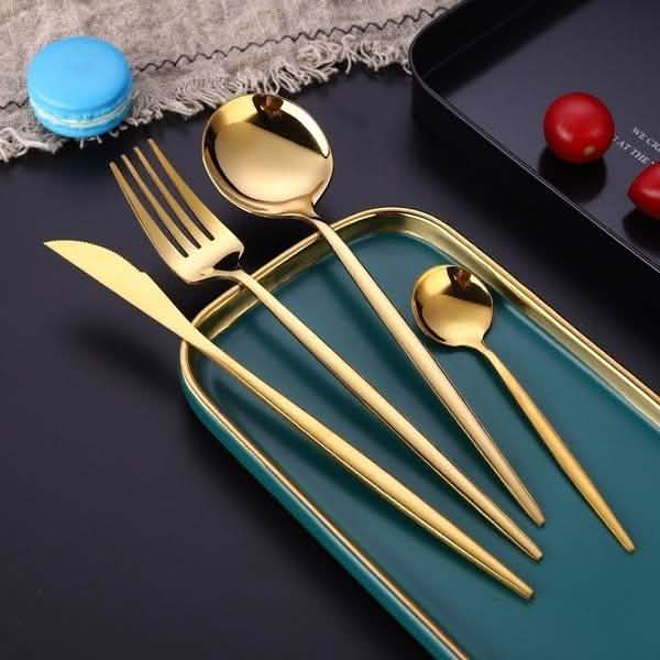 4-Pieces: Mirror Polish Dinnerware Set Stainless Steel Cutlery Set Flat Tableware