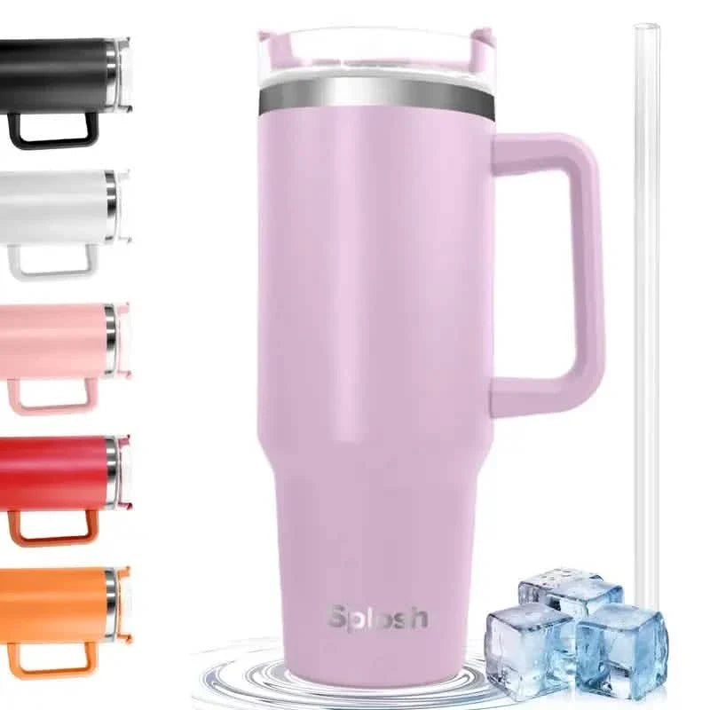 40 Oz Insulated Coffee Tumbler with Handle and Straw