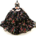 Luxury Floral Dog Dress with Ruffled Skirt & Pink Bow