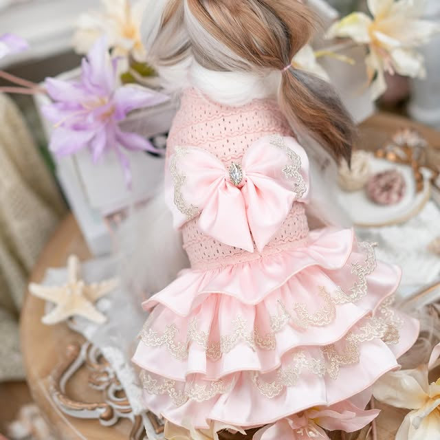 Luxury design high quality dog dress lace big bow