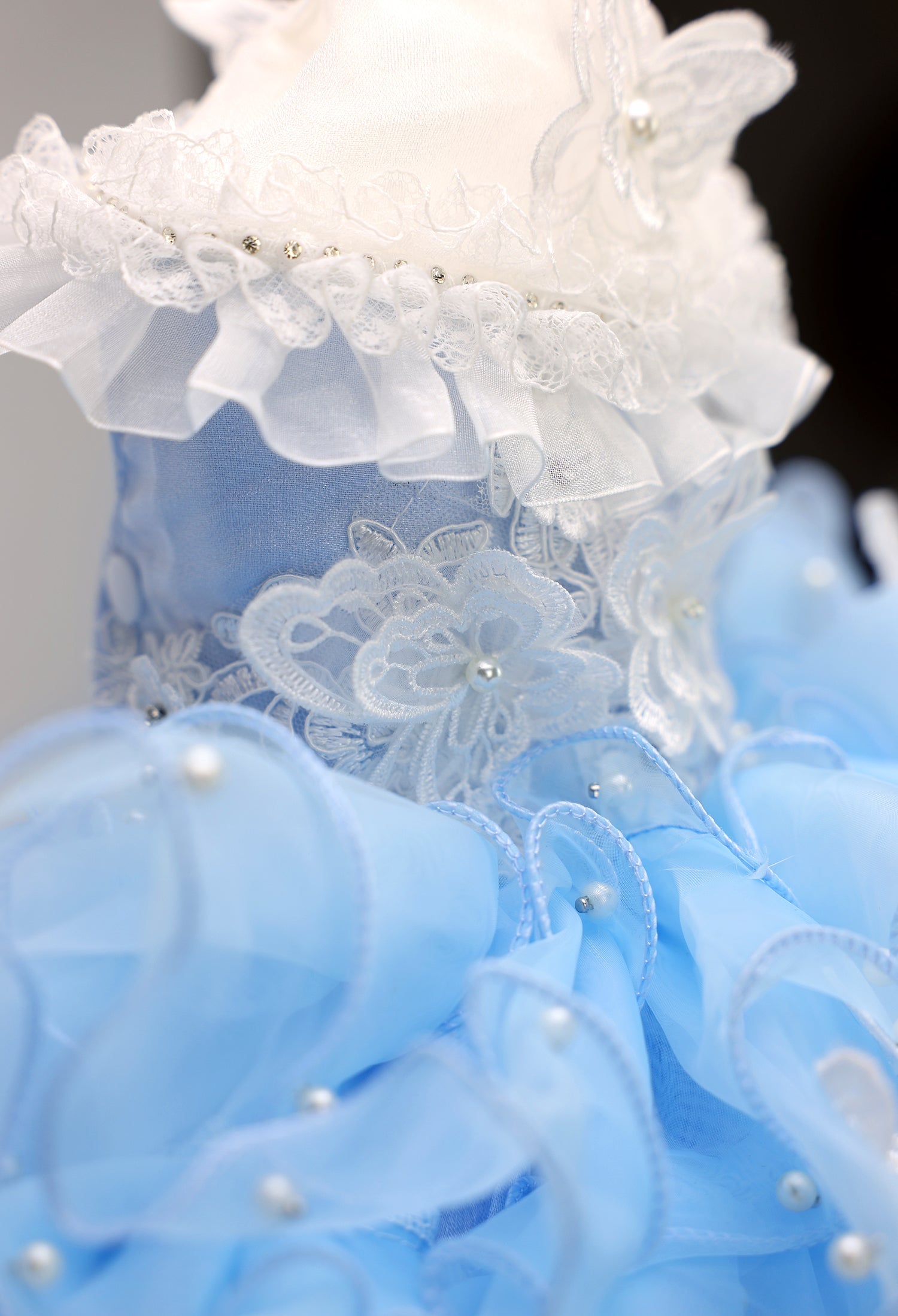 Handmade Luxury Pet Gown Trailing Dress Blue Chiffon Dog Gown Dog Dress